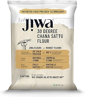 Jiwa 30 Degree Chana Sattu Flour/Atta| Patented Cold Pressed Flour | Slow Ground | Roasted Bengal Gram Atta| High Protein | Sattu Drink Powder | Gluten Free | 1 kg