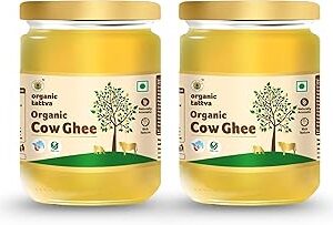 Organic Tattva, Organic Cow Ghee 1 litre | Pure Organic Ghee | Traditionally Churned | Granular/Danedar Ghee | Rich in Aroma | Excellent Source of Energy | Pesticide and Chemical Free | 500 ml x 2