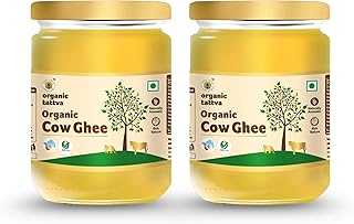 Organic Tattva, Organic Cow Ghee 1 litre | Pure Organic Ghee | Traditionally Churned | Granular/Danedar Ghee | Rich in Aroma | Excellent Source of Energy | Pesticide and Chemical Free | 500 ml x 2