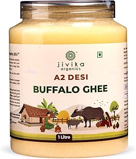 Jivika A2 Desi Buffalo Ghee 1000ml | Bilona Ghee | Grass Fed Buffaloes | Murra Buffalo | Haryana Region | Pure & Natural | Nutritional Powerhouse | Lab Tested | Pet Jar