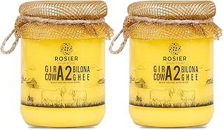 ROSIER A2 Gir Cow Ghee | (500 ml x 2 Glass Bottle) | Traditional Bilona Method A2 Gir Cow Ghee | Curd-Churned | Grassfed, Pure and Healthy Desi Cow Ghee