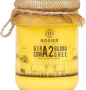 ROSIER A2 Gir Cow Ghee (500 ml) | Traditional Bilona Method A2 Cow Ghee | Grassfed, Pure and Healthy Desi Cow Ghee (Glass Bottle - 500 ML)