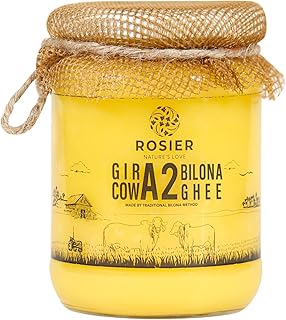 ROSIER A2 Gir Cow Ghee (500 ml) | Traditional Bilona Method A2 Cow Ghee | Grassfed, Pure and Healthy Desi Cow Ghee (Glass Bottle – 500 ML)