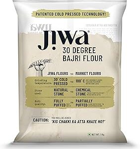 Jiwa 30 Degree Bajri Flour / Atta|Patented Cold Pressed Flour | Slow Ground | Puffed Soft Rotis | Pearl Millet Flour | Gluten Free | 100% Bajra | 1 kg