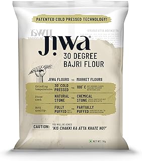 Jiwa 30 Degree Bajri Flour / Atta|Patented Cold Pressed Flour | Slow Ground | Puffed Soft Rotis | Pearl Millet Flour | Gluten Free | 100% Bajra | 1 kg