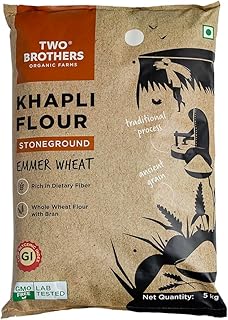 Two Brothers Organic Farms - Khapli Wheat Flour (5kg) | Wheat Flour | High Dietary Fiber for Easy Digestion | Stoneground Emmer Wheat Flour | Khapli Atta