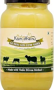DIVYA KAMDHENU Gir Cow Organic A2 Ghee Vedic Bilona Method Grassfed Cultured Traditional Curd Bilona Ghee, Glass Bottle - 1 Litre