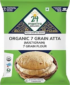 24 Mantra Organic 7 Grain Atta 1 Kg | Low G.I & Diabetic Friendly | Diabetic Nutritonist Recommended | Goodness of 7 Grains - Wheat, Jowar, Ragi, Maize, Mungbean, Barley & Soyabean | Certified Organic