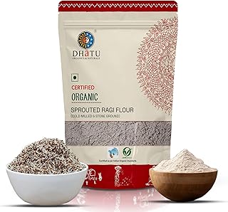 Dhatu Organics Sprouted Ragi Flour 500g | 100% Cold milled using German technology | Easy Digestion | Non-Acid Forming | Alkaline | Calcium & Fibre Rich | Food for children and all ages | Madua/Nachni/ Kelvaragu Atta