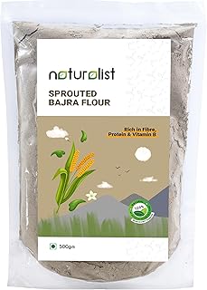 Naturalist 500gm Sprouted Bajra Flour (Sajjalu/Kambu/Bajri aata) | 100% Natural | Fibre, Protein & Vit. B Rich Healthy Meal | Naturally Gluten-Free | Pearl Millet Flour- 0.5Kg