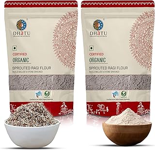 Dhatu Organics Sprouted Ragi Flour 1kg (Pack of 2) | Certified Organic | No Preservatives or Additives | Cold-Milled