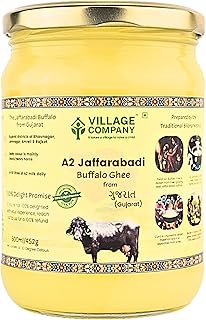 Village Company A2 Buffalo Desi Ghee 500ML | Ghee Vedic Bilona Method | Organic Pure Natural | Two Way Curd Churned – Best Farm Fresh Grass Fed Cattle Milk | India Lab Certified | Glass Jar Half Litre