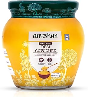Anveshan Empowering farmers with technology A2 Desi Cow Ghee 500mL | Glass Jar | Bilona Method | Curd-Churned | Pure, Natural & Healthy | Lab Tested | Grass-Fed Cultured Ghee