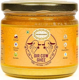 SWARNAMRIT Organic A2 Bilona Gir Cow Ghee|300 Ml|Traditional Bilona Method|Cultured|Premium|Immunity Booster|Pure|Natural|Healthy|Fresh|Lactose&Gluten Free|Keto Friendly|Glass Bottle