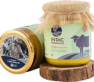 Indic Organics Forest Grazing Rare Malnad Gidda Desi Cow'S A2 Ghee From Western Ghats Of Karnataka Ayurvedic & Medicinal Bilona Ghee Rare Combination Of Naturally Balanced Omega 3:6:9 Ratio, (500 Ml)