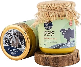 Indic Organics Forest Grazing Rare Malnad Gidda Desi Cow’S A2 Ghee From Western Ghats Of Karnataka Ayurvedic & Medicinal Bilona Ghee Rare Combination Of Naturally Balanced Omega 3:6:9 Ratio, (500 Ml)